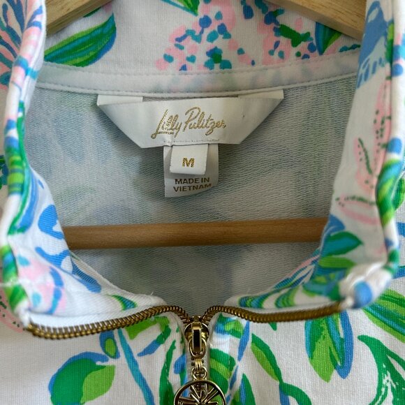 Lilly Pulitzer Skipper Popover Just a Pinch UPF 50+ Size M Floral Green Pink - Picture 7 of 9